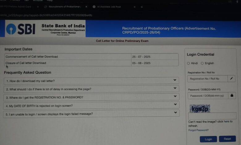 SBI PO Prelims Admit Card download